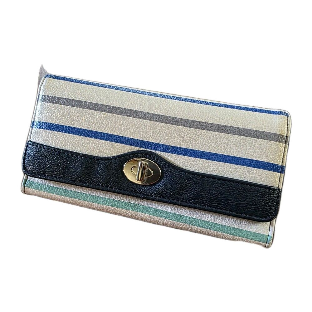 Safe Keeper Womens Organizer Wallet RFID Multi Stripe Bifold Snap Faux Leather